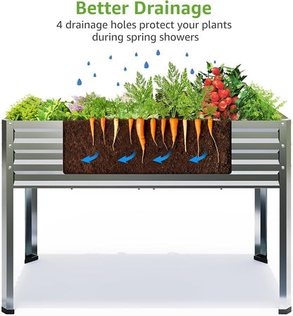 Galvanized Raised Garden Bed with Legs, 72×24×32in Large Metal Elevated Raised Planter Box with Drainage Holes for Backyard, Patio, Balcony, 700lb Capacity