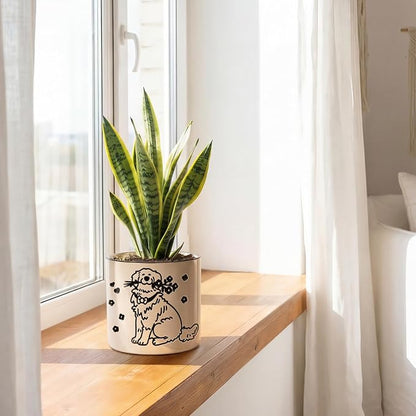 STHIE Indoor Plant Pot 5 Inch - Round Ceramic Planter with Drainage Hole, Hand-Painted Cute Flower Pot for Desktop Office Windowsill, Dog Lover Gift (Resting Dog)