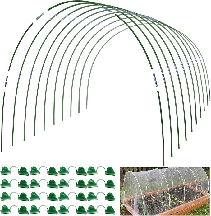 MAXPACE Greenhouse Hoops Kit, DIY 8ft Grow Tunnel, Fits Raised Garden Beds 2.7ft Wide & Up, 50 Pcs Rust-Proof Fiberglass Frame Support Rods for Row Cover, Shade Cloth, Frost Netting & Plant Stakes