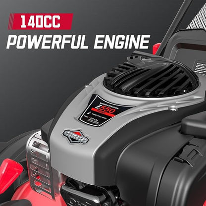PowerSmart 21" 3-in-1 Gas Push Lawn Mower with 140cc Briggs&Stratton 4-Stroke Engine - Wide Cutting Deck, 6 Height Adjustments, Mulching Capability