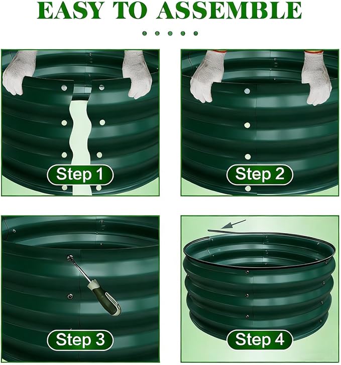GrowHaus 2x2x1FT Galvanized Raised Garden Bed, Planter Boxes Outdoor Round Metal Garden Beds for Planting Vegetables Flowers Herbs Dark Green