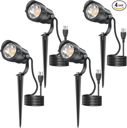 HIBOITEC 12W Spot Lights Outdoor 110V to 120V Landscape Lighting Waterproof Spotlight with 4.9ft 3-Plug LED Plug in Landscape Lights for Yard Garden Decorations 2900K 4 Pack