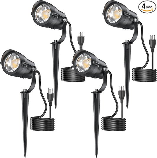 HIBOITEC 12W Spot Lights Outdoor 110V to 120V Landscape Lighting Waterproof Spotlight with 4.9ft 3-Plug LED Plug in Landscape Lights for Yard Garden Decorations 2900K 4 Pack