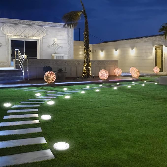 NFESOLAR Solar Ground Lights Outdoor with 16 LEDs White 16 Pack | IP65 Waterproof, Stainless Steel Shell, Wire-Free, Easy to Use for Outdoor Garden Yard Lawn Pathway Walkway
