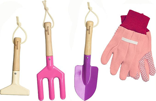 Kinderific Gardening Set, Tool Kit, for Kids, STEM, Includes Tote Bag, Spade, Watering Can, Rake, Fork, Trowel and Gloves (Princess Pink)