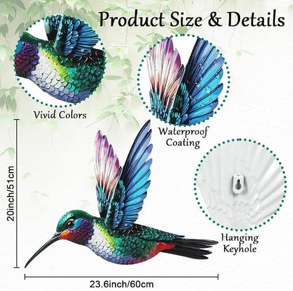 VEWOGARDEN Bird Wall Art, Large Outdoor Metal Hummingbird Hanging Wall Decor for Home Outside Patio Garden Fence Decorations