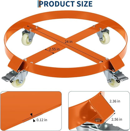 55-Gallon Drum Dolly, Heavy Duty 1000Lbs Load Capacity,Barrel Dolly Cart with Cross Braces & Swivel Casters Wheel,Steel Fram,Non Tipping Design,Barrel Cart with Brake for Warehouse Drum Handling