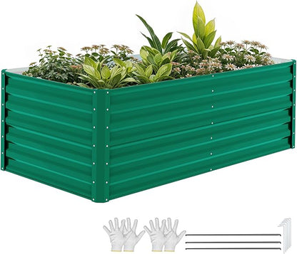 DWVO Raised Beds for Garden,870L Raised Bed Metal,0.35mm Galvanised Steel galvanised Planter with Safety Edging&4pcs Support Rod for Garden Vegetables Fruit(Green 180X90X54CM)