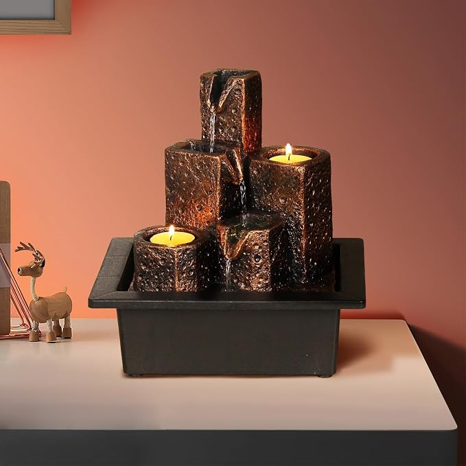 Water Fountains Indoor Mar Themed Small Water Fountain with Candles Holes for Home Decor Meditation (Mar)