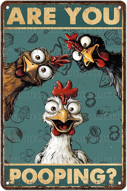 Vintage Chicken Tin Sign Are You Pooping Retro Bathroom Metal Poster Funny Wall Art Toilet Man Cave Bar Cafe Indoor Room Garage Store Office Farmhouse 12 * 8inch