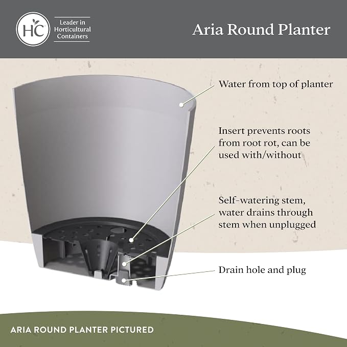 The HC Companies Aria Round Self-Watering Pot - Lightweight Plastic Planter for Herbs & More - Durable Plant Pots for Indoor Plants & Outdoor Plants (8" Glossy Black, Pack of 2)