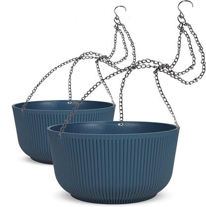 Dexceder 8.75 Inch Self Watering Hanging Planter (2 Pack, Deep Blue) | Thickened Hanging Basket Flower Plant Pot Indoor Outdoor