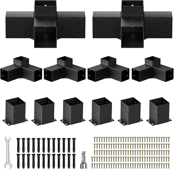 Pergola Bracket Kit, Pergola Kit for 4"x 4" (Actual 3.5" X 3.5") Lumber | Rust-Proof & Heavy Duty Gazebo Hardware Kits with 3-Way & 4-Way , DIY Pergola Brackets for Patio Backyard Outdoor Pergola