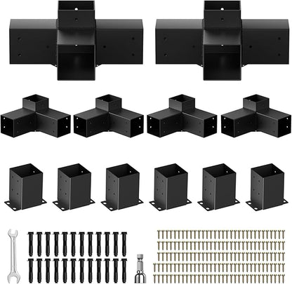 Pergola Bracket Kit, Pergola Kit for 4"x 4" (Actual 3.5" X 3.5") Lumber | Rust-Proof & Heavy Duty Gazebo Hardware Kits with 3-Way & 4-Way , DIY Pergola Brackets for Patio Backyard Outdoor Pergola