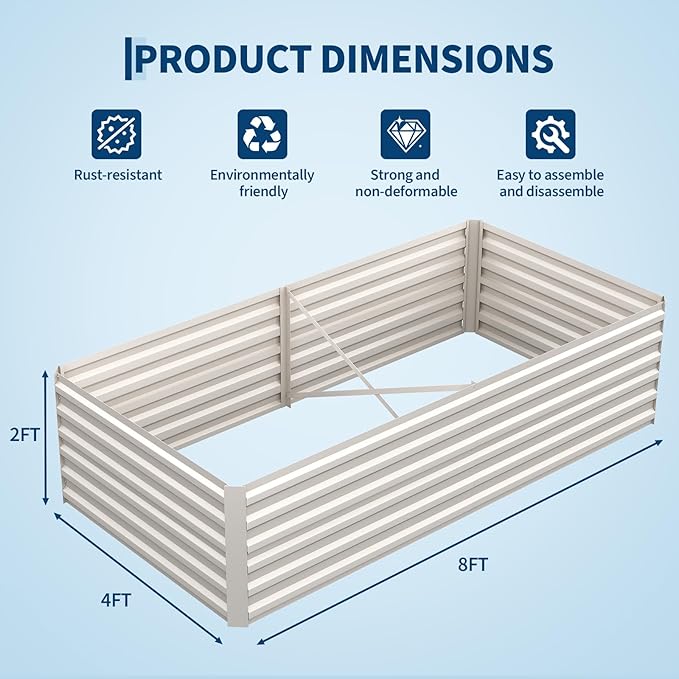 Garvee 8x4x2ft Galvanized Raised Garden Bed Outdoor,Rust-Resistant Raised Garden Beds for Gardening, Easy Assembly Outdoor Garden Box & Planters,Beige