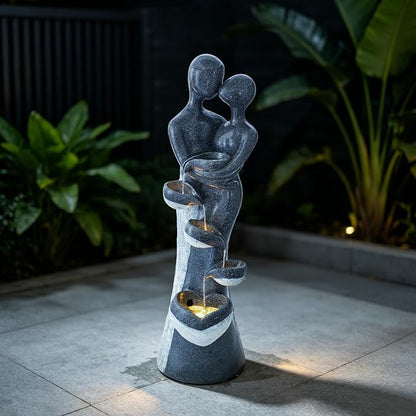 39.8" H Resin Water Fountain, Floor-Standing Waterfall Fountain with LED | Romantic Couple Embrace Garden Water Feature for Patio Backyard Deck Home Decor, Weather Resistant, Indoor & Outdoor Use