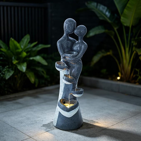 39.8" H Resin Water Fountain, Floor-Standing Waterfall Fountain with LED | Romantic Couple Embrace Garden Water Feature for Patio Backyard Deck Home Decor, Weather Resistant, Indoor & Outdoor Use