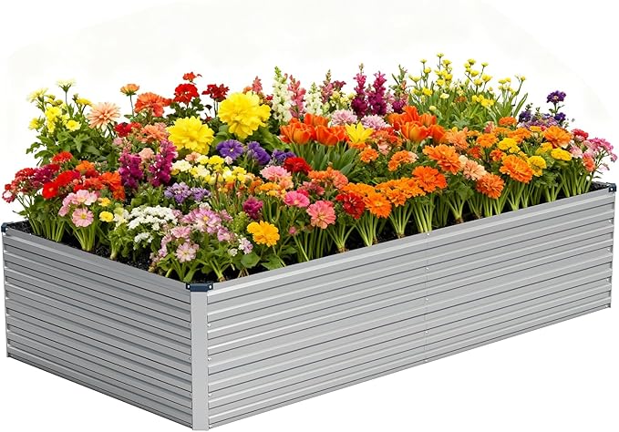 Vengarus 8x4x2ft Galvanized Raised Garden Bed,Metal Raised Beds Kit Silver | 2FT Deep Root Elevated Garden Planter Box, Corrugated Steel, Open Bottom, Rustproof All Weather, Large Vegetable Flower Bed