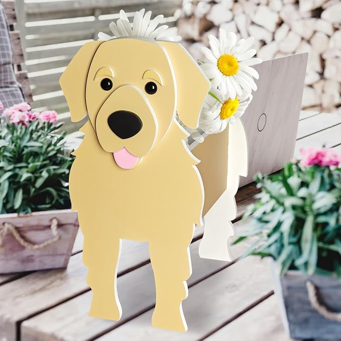 Golden Retriever Dog Planter, Cute Animal Shape Flower Planters, Plant Pots for Indoor/Outdoor Garden Decor, Unique Gifts/Souvenirs for Pet Lovers