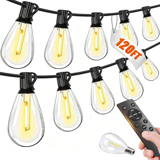 120FT Outdoor String Lights with Remote, LED Patio Lights with 45+2 Waterproof S11 Bulbs, Outside Dimmable 2700K Warm White, Timer & 3 Modes,for Backyard Garden Deck Porch Balcony Gazebo Party Decor