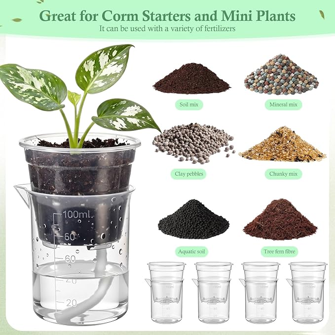 30 Pcak 2.2'' Small Self Watering Planters for Indoor Plants Mini Clear Pots with Water Level Indicator Plastic Automatic-Watering Pot with Drainage Holes for Semi-hydroponic African Violet