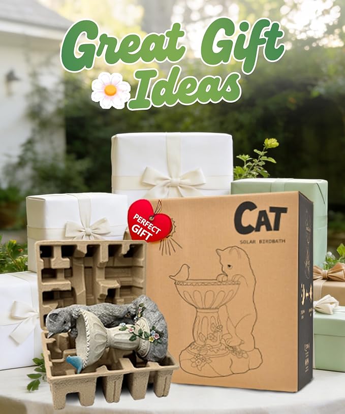 Nacome Solar Cat Statue for Garden Decor: IP44 Weatherproof Resin with Automatic Lighting - No Installation- Outdoor Yard Patio Balcony Art - Birthday Gifts for Bird Lovers Mom Grandma Women | Outdoor Yard Patio Balcony Front Decorations, Birthday Gift...