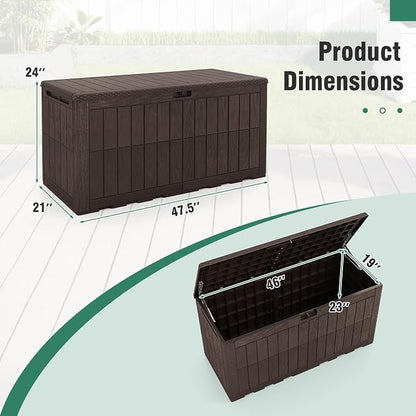 Tangkula 100 Gallon Outdoor Storage Box, Waterproof PP Resin Patio Storage Box with Lockable Lid for Indoor & Outdoor Use, 2-in-1 Rattan Design Deck Box for Cushions, Garden Tools