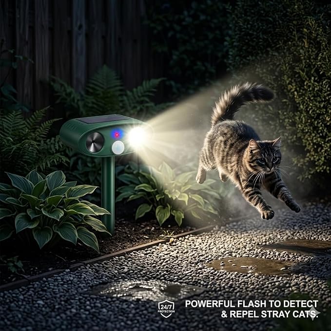 2026 Sonic Fortress Pro Deer Repellent Devices with USB Charge,Solar Ultrasonic Animal Repellent with Motion Sensor&Flash Light,Deer Deterrent for Flower beds,Vegetable Gardens,Plants 4Pack
