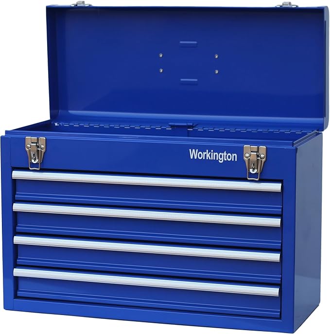 Workington Portable Metal Tool Chest with 4 Drawers, 20" 4-Drawer Tool Chest Cabinet with Ball Bearing Drawer Slides, Steel Tool Storage Box Organizer 4004 Blue