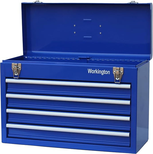 Workington Portable Metal Tool Chest with 4 Drawers, 20" 4-Drawer Tool Chest Cabinet with Ball Bearing Drawer Slides, Steel Tool Storage Box Organizer 4004 Blue