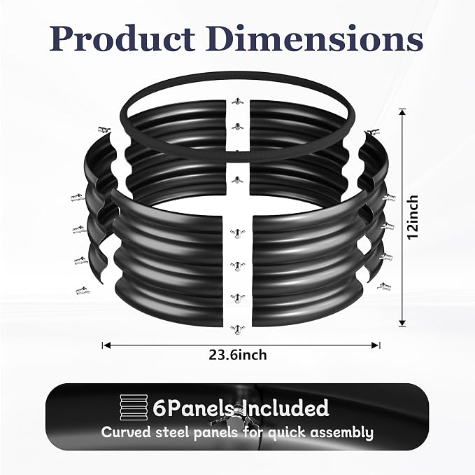 2 x 2 x 1 ft Round Raised Garden Bed, Black 2 Pack 0.6 mm Thick Galvanized Steel Planter Box with Double Layer Paint and Safety Edge Trim for Vegetables Flowers Herbs Outdoor Garden