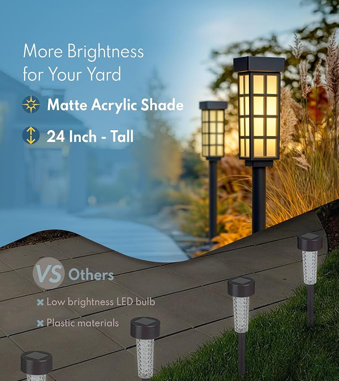 PASAMIC Solar Pathway Lights Outdoor, 24 Inch Tall Solar Landscape Lights, IP65 Waterproof Outdoor Lights, Warm White LED Solar Garden Lights for Yard Patio Lawn Driveway Walkway Path Lighting