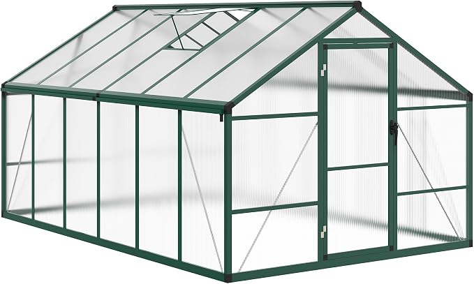 8x12 ft Walk-in Greenhouse, Polycarbonate Panels with Reinforced Aluminum Frame, Large Garden Green House for Planting and Seed Starting, Quick-Assembly Structure with Adjustable Roof Vent