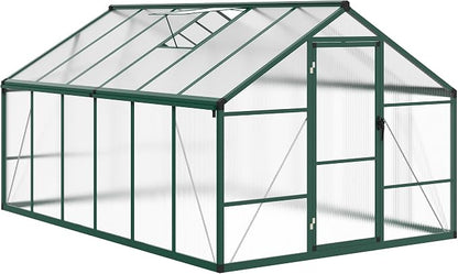 8x12 ft Walk-in Greenhouse, Polycarbonate Panels with Reinforced Aluminum Frame, Large Garden Green House for Planting and Seed Starting, Quick-Assembly Structure with Adjustable Roof Vent