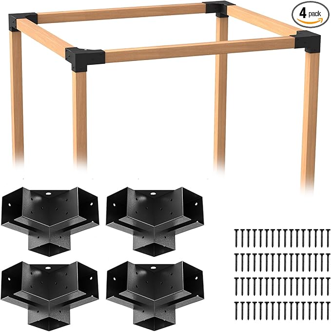 Pergola Brackets Kit for 4x4 Wood Beams, 3.58'' x 3.58'', 4 Pack | Heavy Duty Q235 Steel with Weatherproof Anti-Corrosion Coating