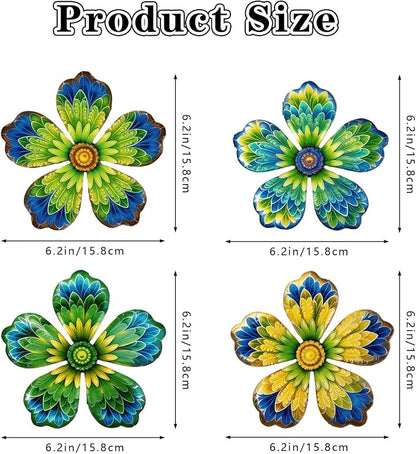 4-Pack Metal Flower Wall Decor, Outdoor Fence and Garden Art | Outdoor Wall Decor art, Easy To Hang, Ideal for outdoor fences, gardens, patios, yards and exterior walls