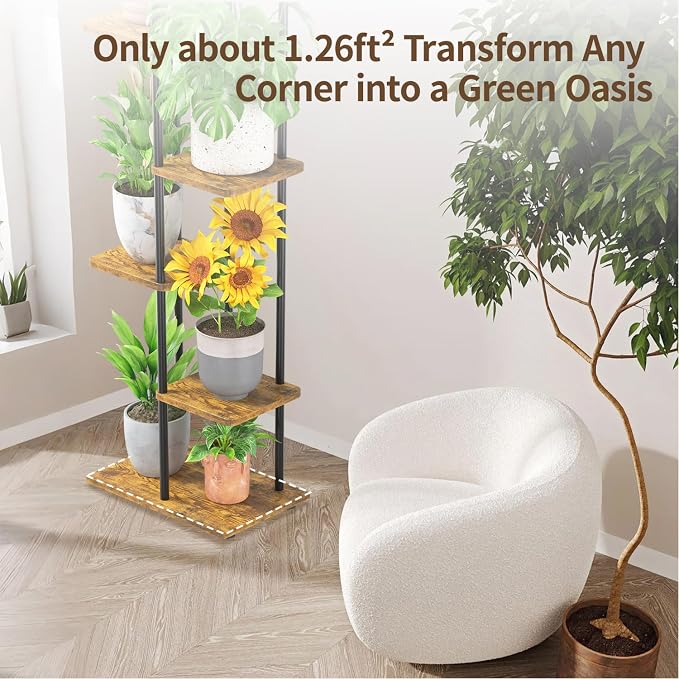 LASZOLA Black 7 Tiered Wood Plant Stand Indoor for Larger Heavy Duty Planter, Sturdy Multi Level Vertical Flowers Racks for Narrow Inside Floor, Decorate Shelving for Hold House Tree, Space Saving