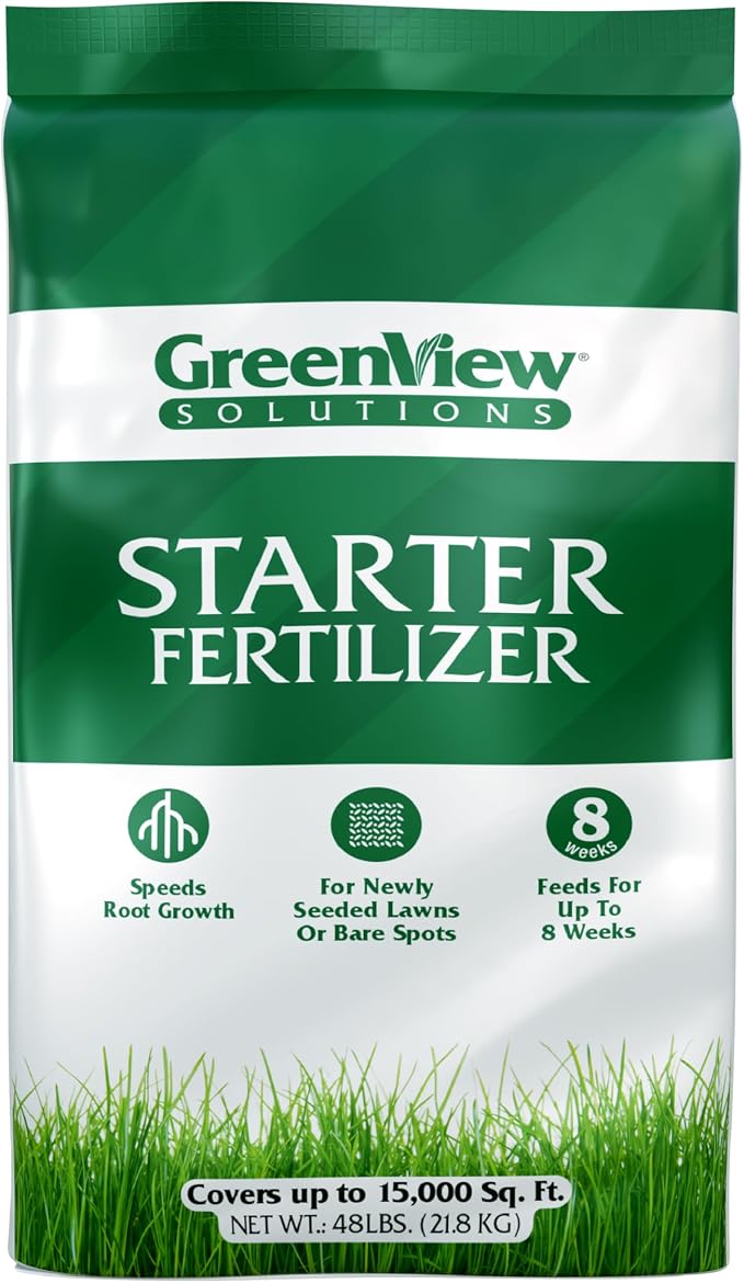 GreenView Solutions Starter Feritlizer 48 lb. Bag, Covers 15,000 sq. ft | 10-18-10 NPK formula - Ideal for newly seeded lawns and bare spots - Feeds the lawn for up to 8 weeks