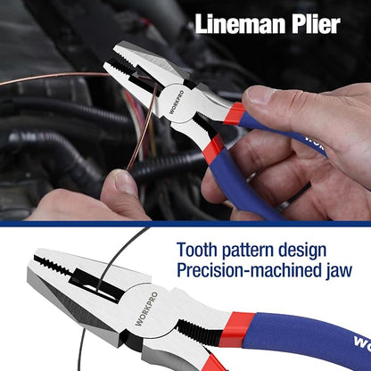 7-piece WORKPRO Pliers Set with Groove Joint, Long Nose, Slip Joint, Linesman, and Diagonal Pliers for DIY & Home Use