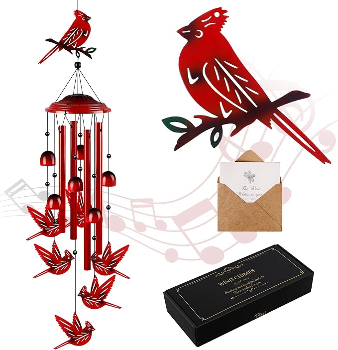 YHmall Cardinal Wind Chimes for Outside, Dad Gifts Soothing Tones Memorial Wind Chime for Garden, Yard, Patio Decor, 35" Cardinal Gifts for Women Windchimes Outdoors for Christmas, New Year