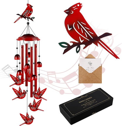 YHmall Cardinal Wind Chimes for Outside, Dad Gifts Soothing Tones Memorial Wind Chime for Garden, Yard, Patio Decor, 35" Cardinal Gifts for Women Windchimes Outdoors for Christmas, New Year