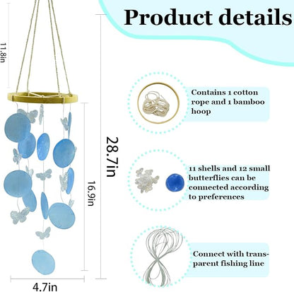 Wind Chimes Making Supplies Kits for Adults Arts and Crafts-DIY Wind Chime Parts with Round Capiz Shells Butterfly Twine String Bamboo Hoops Fishing Line,Gifts for Friends Mom (Colorful)