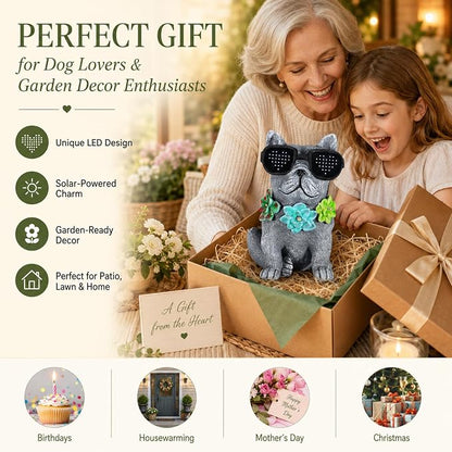 Solar Garden Statues Dog with Succulent and LED Lights Birthday Gifts for Women Mom Grandma Solar Outdoor Decor for Patio Backyard Yard Lawn Decoration-Unique Housewarming Gifts