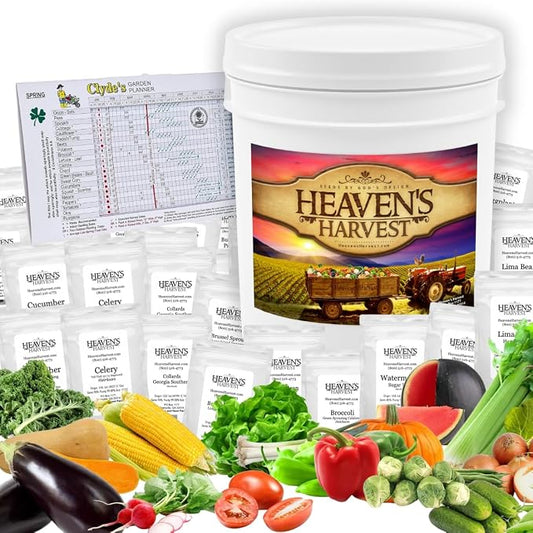 Heaven’s Harvest - 10 Year Survival Or Homestead Garden | 25k+ Heirloom Vegetable Seed Bank Kit | Includes Seed Vault Storage Drum | Non-GMO