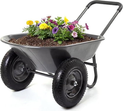 Garvee Wheelbarrow Garden Cart, Heavy Duty Home Utility, Dual-Wheel Home Garden Yard Utility Wheelbarrow Cart with Built-in Stand,(Grey)