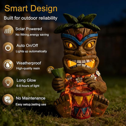 Miniature Tiki Garden Statue Solar Outdoor Decorations - Tiki Bar Tropical Themed Parties Figurines for Patio Yard Lawn Ornaments Gifts for Birthday Housewarming 3.2''(W) x 3.4''(D) x 5.9''(H)F