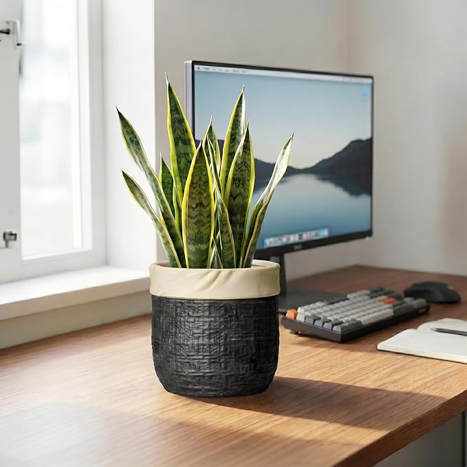 Ceramic Flower Pots - 6 Inch Pots for Plants Indoor Plants, Round Planter with Drainage Hole and Plug, Boho Decorative Plant Pot, House Room Garden Decor, Garden Gift for Women, Black
