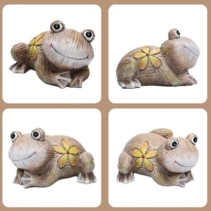 Artpaul Frog Statue for Garden Decor - Smiling Frog Sculpture with Yellow Flower Accents, Handcrafted Outdoor Cute Frog Gift & Lawn Decor