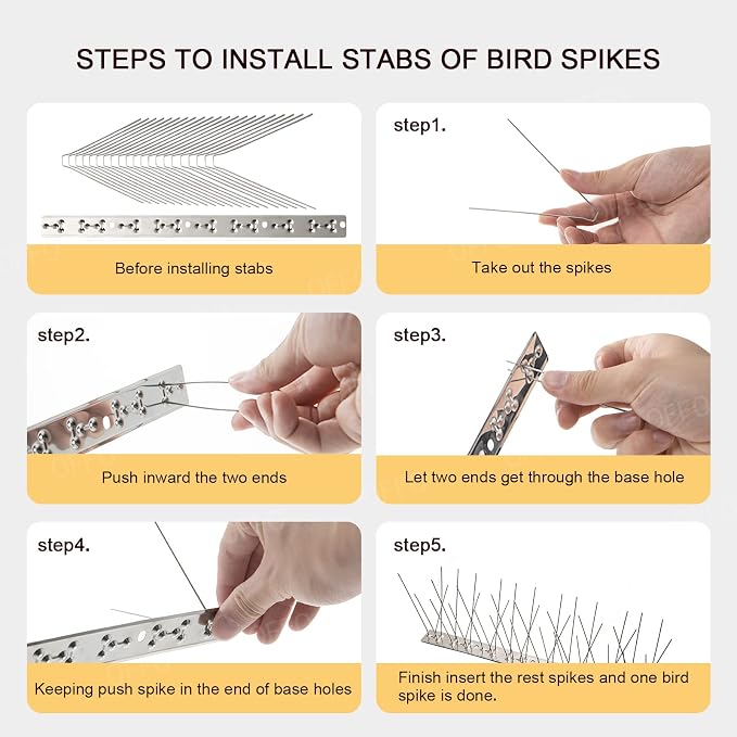 OFFO Bird Spikes with Stainless Steel Base, Covers 134.6 Feet(41m) Durable Bird Spikes Arrow Pigeon Spikes Fence Kit for Keeping Small Bird, Crows and Woodpeckers Away