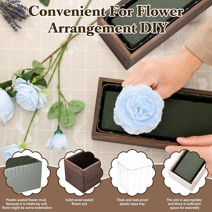 Sintuff 8 Set Rectangle Wooden Planters, 17 x 4 Inch Wood Boxes with Removable Plastic Liner & Floral Foam Blocks, Rustic Wood Planter for DIY Centerpieces Home Wedding Garden Bookshelf Decor(Brown)